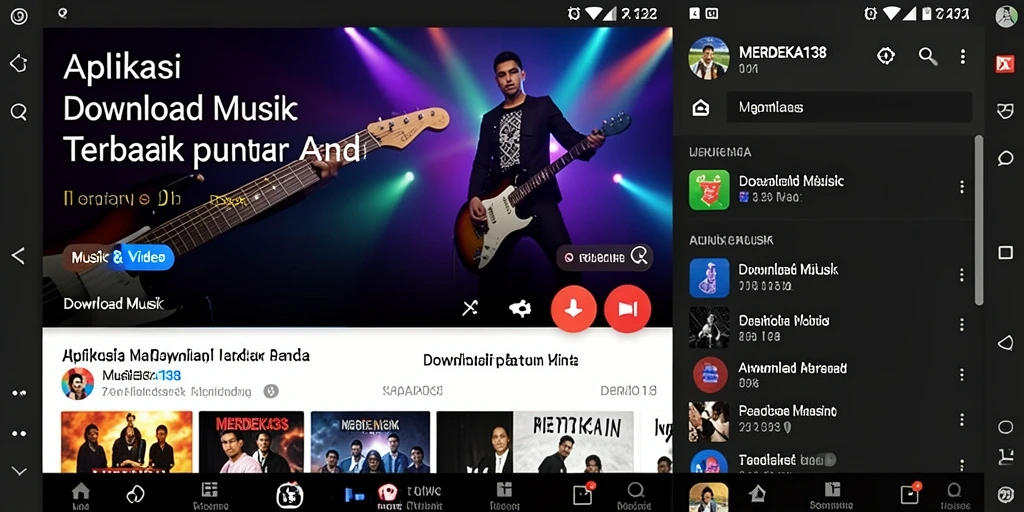 Antarmuka intuitif aplikasi MERDEKA138 untuk download musik.